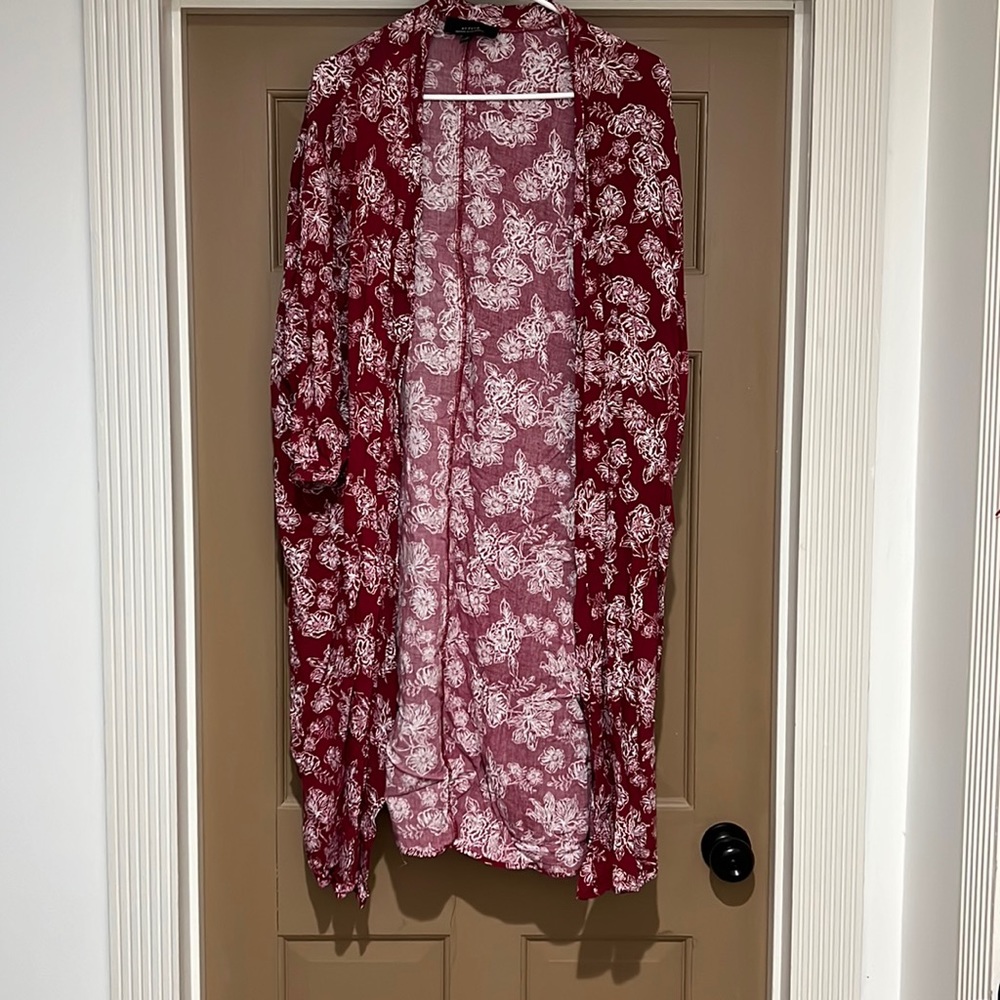 Active long sleeve red floral cover up